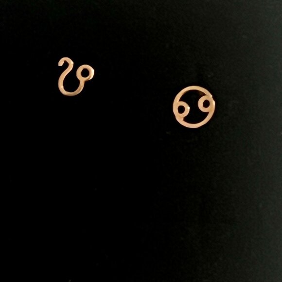 Automic 14k Rose Gold Astrology Leo & Cancer Stud Post Earrings (extra backs) - Picture 2 of 8